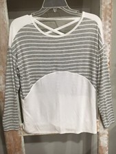Moa Moa Womens Top S Gray White Stripe Long Sleeve Top Shirt USA Made Boutique