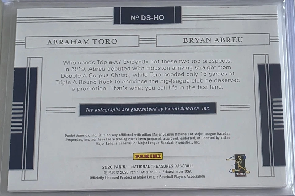 ABRAHAM TORO BRYAN ABREU 2020 National Treasures Dual Signatures Auto /99 - Image 2 of 3