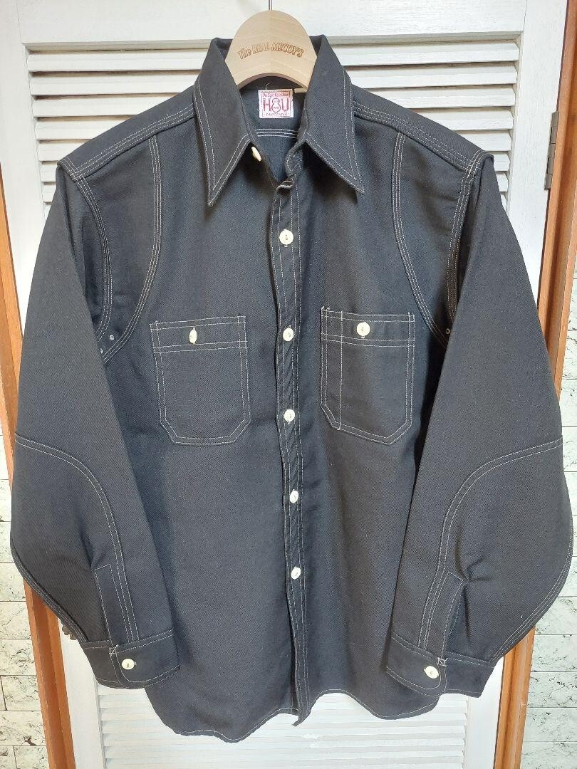 Real McCOY'S 8 Hour Union Work shirt men Size 15 wool serge Black