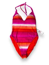 TRINA TURK Pink Solstice 1 Pc Halter Plunge Swimsuit Sz 10 NWT