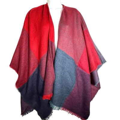 NEW H By Halston Wrap Shawl Blue Red Burgundy Women s One Size