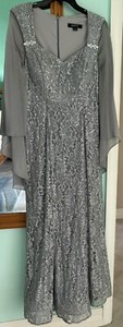Ignite Evenings w/ This Formal Silver, Sequined Long Caplet/Cape Size 12 Dress