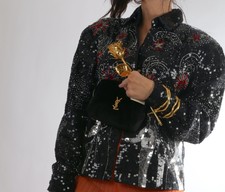 Vintage Just Fabulous Woman's Black Silk Sequined Rare Fireworks Jacket M