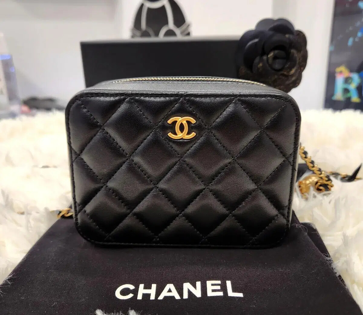 Chanel Vanity camera bag mini crossbody bag gold ball ap2463