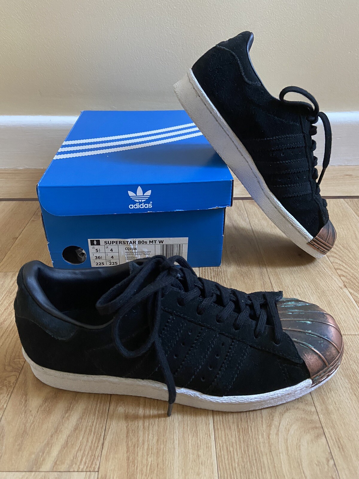 adidas Women's Black Superstar 80s Mt W Copper Metal Toe Trainer Shoes UK 4