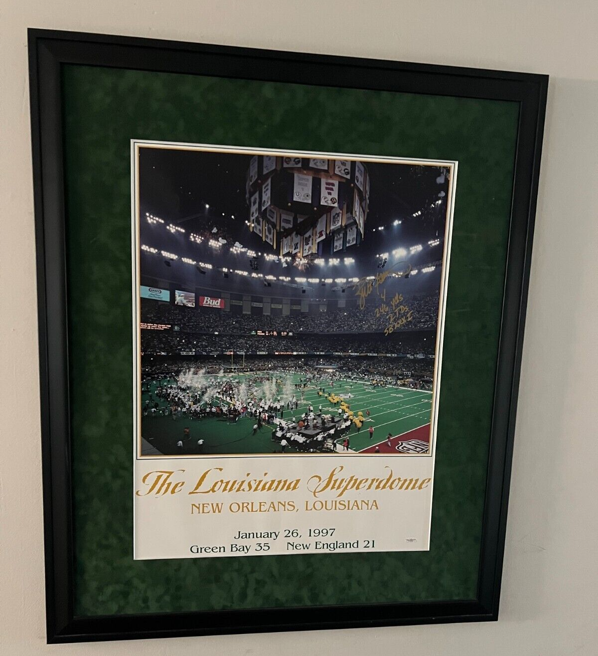 Bart Starr Autographed Signed Green Bay Packers Brett Favre w/3 inscriptions SUPER BOWL Print 37x31 Framed JSA RARE!!! 
