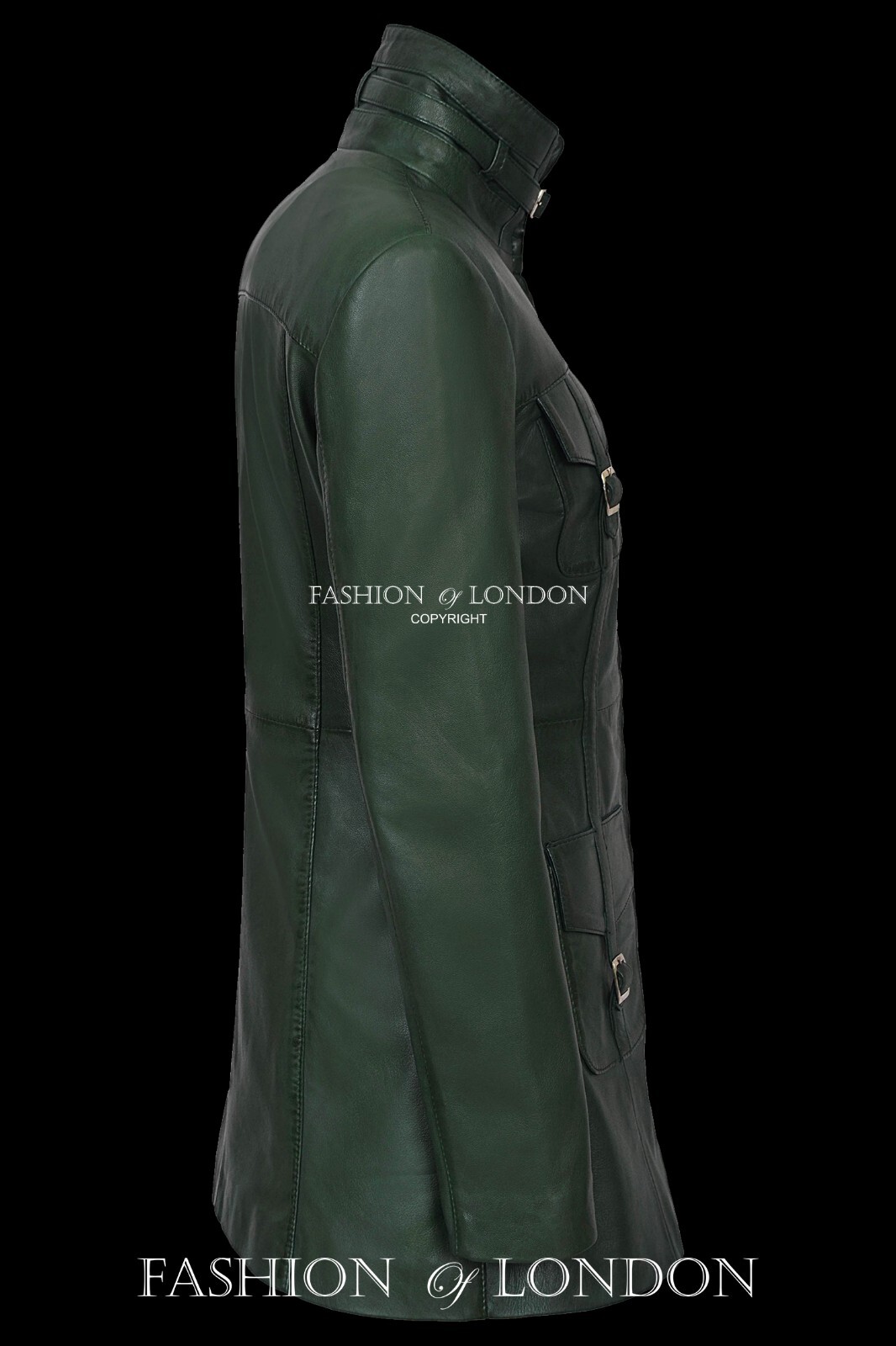 ALTRA Ladies Leather Jacket Mid Length Slim Fit Coat Casual Long Jacket Top Green 1310