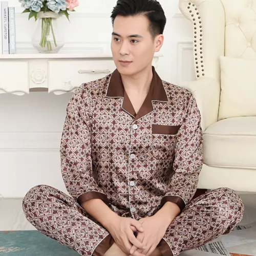 Luxus Herren Seide Satin Pyjama Set Weich Pyjama Langarm Nachtwäsche Loungewear - Bild 25 von 74