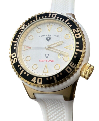Swiss Legend Neptune Watch White & Gold Tone Screw Down Crown, Drilled Lugs