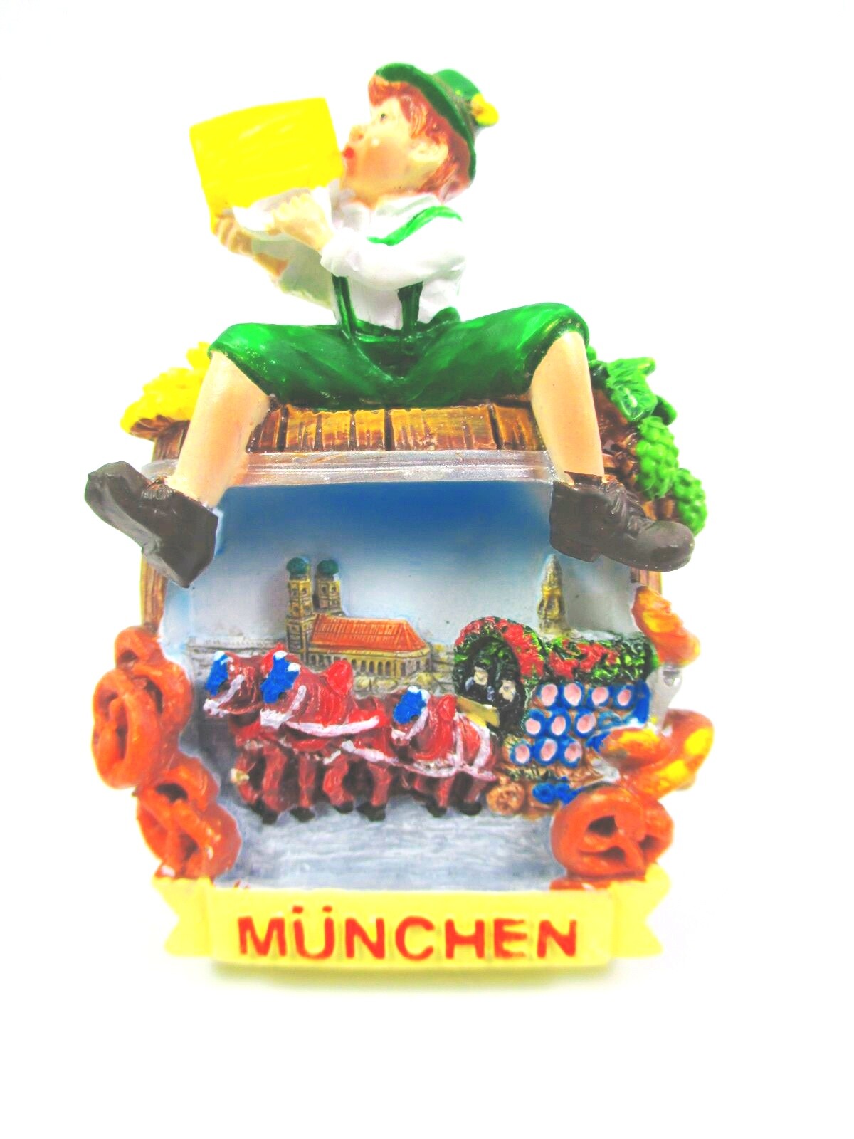 Munich Magnet Poly Souvenir Germany Pretzel Beer Hops Pageant Bavaria
