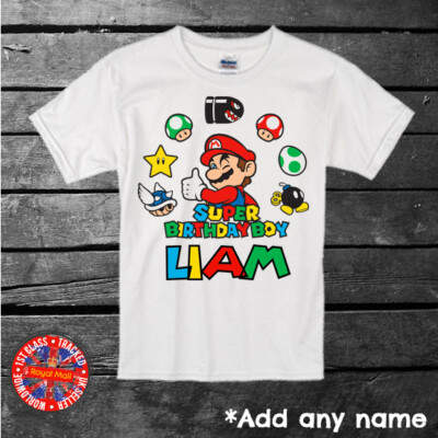 Super Mario Personalised Birthday Boy T-shirt Boys Girls Gift UK