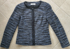 Artigiano Black / Blue Boucle Tweed Jacket With Black Ribbon Trim Size Uk 8