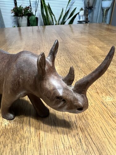 Vintage Hand Carved Solid Wooden African Rhinoceros Figurine Sculpture - Picture 5 of 9