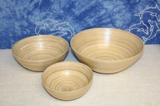 (MP) Lot of 3 Bamboo Nesting Mixing Serving Bowls