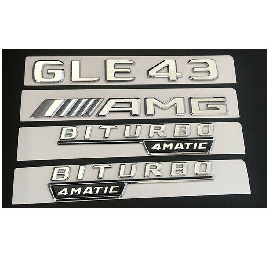 Chrome Trunk Fender Emblems Badges for Mercedes Benz GLE43 AMG BITURBO 4MATIC