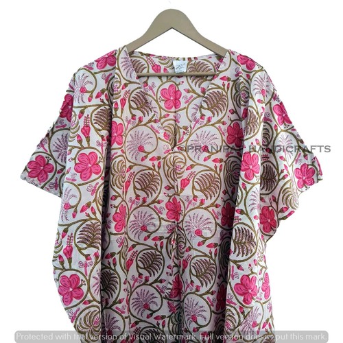 Indio Blanco Pijama Largo Estampado Floral Algodón Hippie Maxi Mujer Caftán De - Imagen 2 de 7