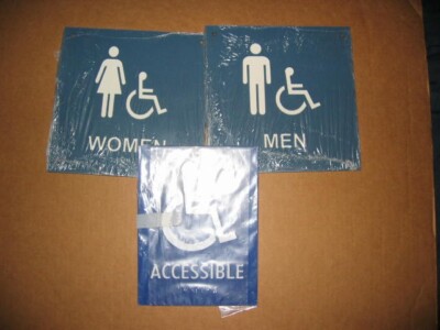 Women And Men’s Restroom Signs 8x8 Bathroom w/ Handicapped Brail Bright ...