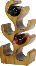 Teak Wood Tree Shape 6 Bottle Wine Rack, 10" X 6" X 20", Brown