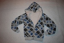 Boys GRAY THICK JACKET Sherpa Lined BLUE BLACK ABSTRACT SQUARES Zip Front SIZE S