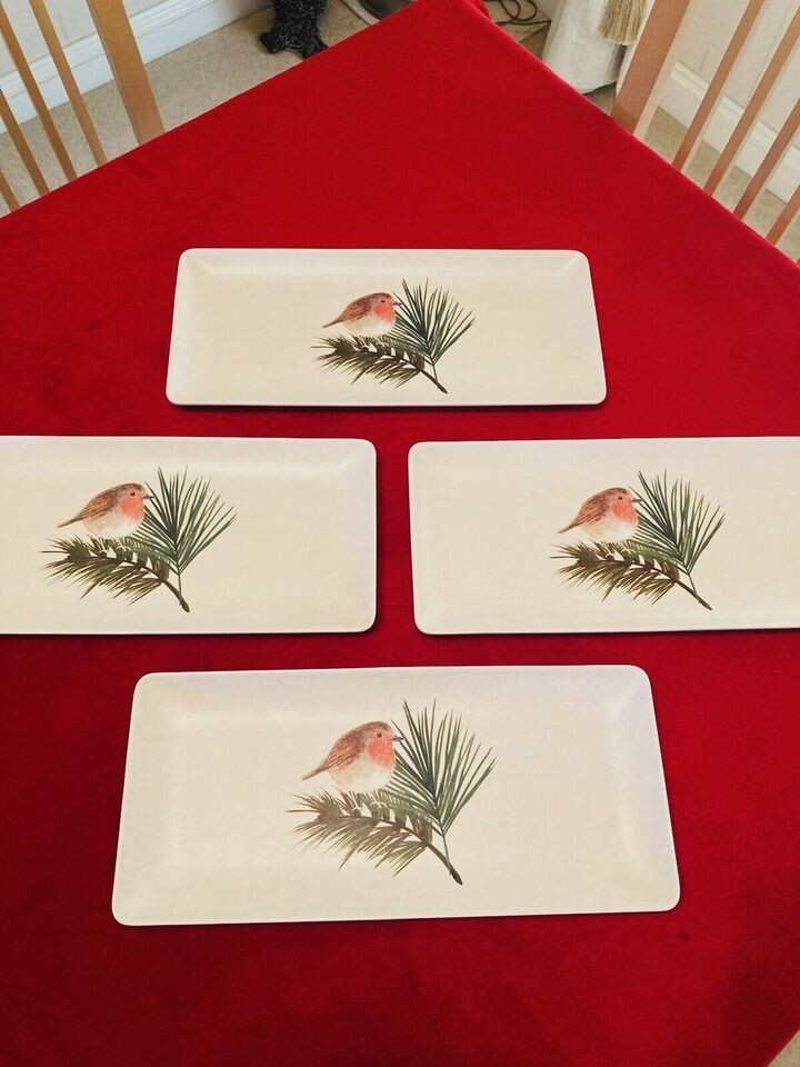 4 NEW CHRISTMAS COLD BUFFET SERVING DISHES (Robin Theme) eBay