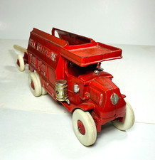 1930s Hubley Cast Iron Red Bell Telephone Truck w/ Trailer 10"