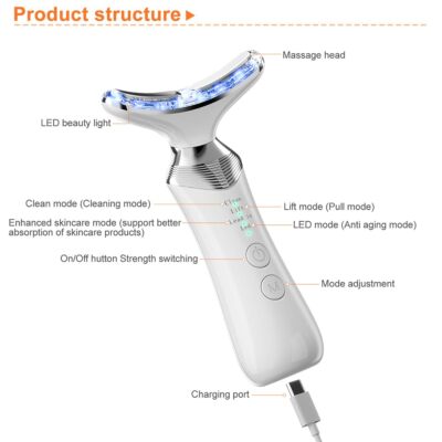 4in1 EMS Vibration LED Light Therapy Neck Massage Device Skin Care Face Lift