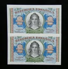 10 - SPAIN  LOT 2 BANKNOTE 2 PESETAS 1938 CONSECUTIVE NUMBERS  UNC GEM