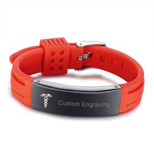Medical Alert ID Men's Bracelet Wristband Silicone Band ID Name Free Engraving