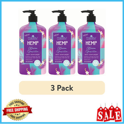 (3 pack) Malibu Hemp Warm Vanilla Hemp Moisturizer, 18oz