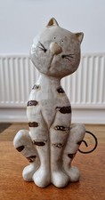 Studio Art Pottery Cat Figurine Mid Century Vintage Ceramic Reg. No Vgc 9.5" X 5