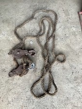 Vintage Pulley Double Block and Tackle System And Rope