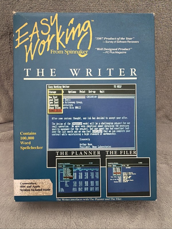The Writer Easy Working Spinnaker 1987, Commodore, IBM & Apple II Versions.