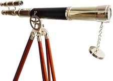 Double Barrel Brass Chrome Telescope with Tripod  Vintage Nautical Decor Gift