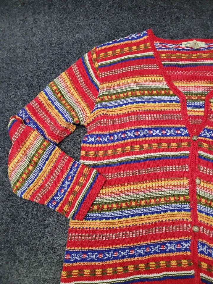 Suéter Eddie Bauer Mujer Mediano Rojo Multicolor Cárdigan Cuello en V Botón Tejido Foto 2 de 4