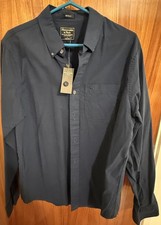 Abercrombie  Fitch Muscle Dark Blue Button Front Shirt w/Logo Men Size Large