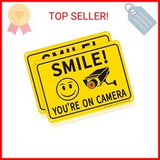 Sheenwang 2-Pack Smile You  re on Camera Sign, Video Surveillance Signs Outdoor,