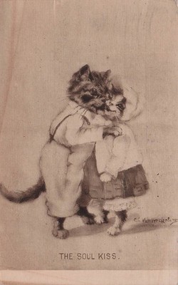 Anthropomorphic Cats Kissing The Soul Kiss Vtg Postcard J31