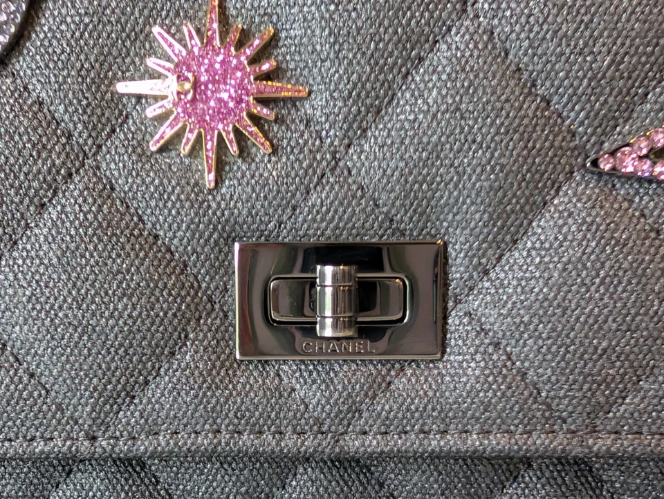 CHANEL Reissue Space Charms Metallic Canvas Fabric 2.55 Rare Wallet on Chain WOC - Image 3 of 4