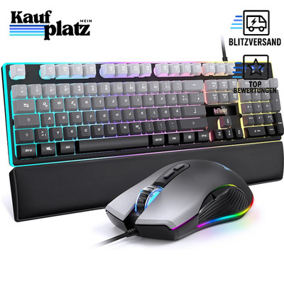 Gaming Tastatur Maus Set QWERTZ 26KRO 7200 DPI RGB Beleuchtung für PC Gamer Grau