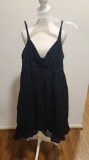 Womens Black Spaghetti Strap Babydoll Dress Mini V Neck Sz S 4/6