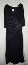 TADASHI SHOJI Asymmetric Rhinestone Broach 3/4 Sleeve Formal Gown Dress Black 1X