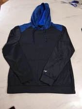 UNIPRO Black Blue Perform Hoodie Men "L" Athletic Pullover Raglan Fit Fleece EUC