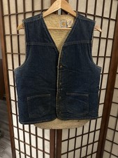 Vintage Carhartt Sherpa Lined Snap Denim Vest Made in USA 80s Men's Medium Blue