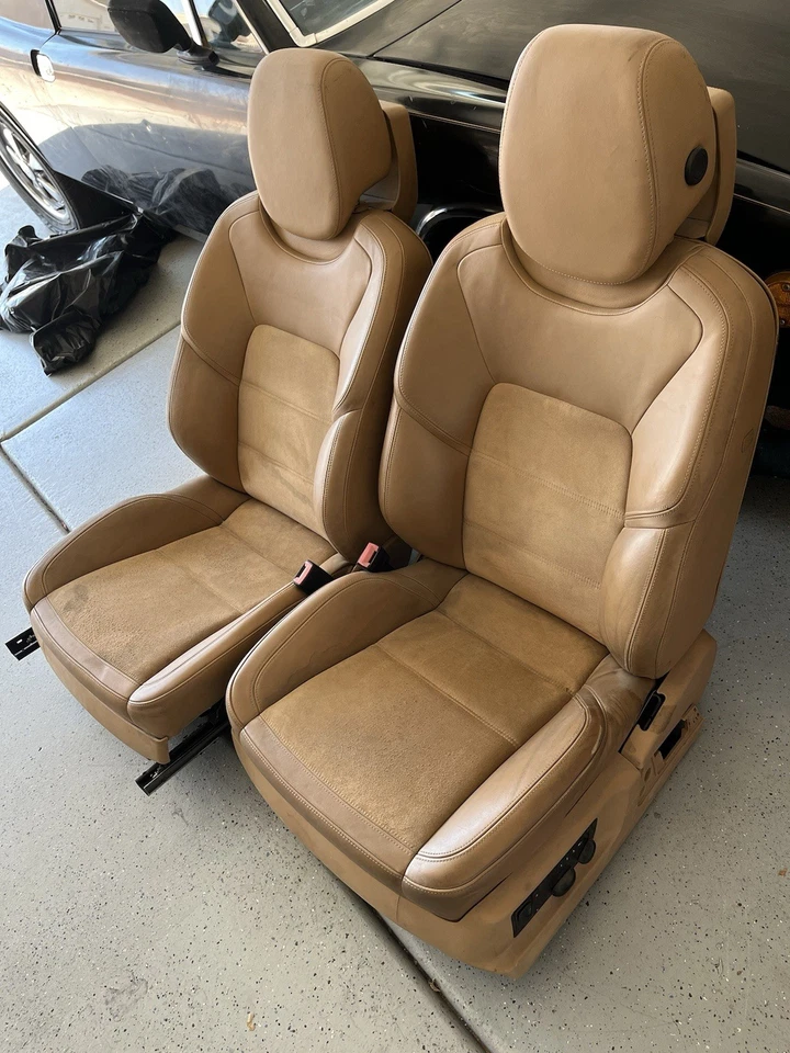 Juego de par de asientos delanteros de gamuza Alcantara de cuero tostado para Porsche Cayenne Gts 11-18 OEM Foto 2 de 4