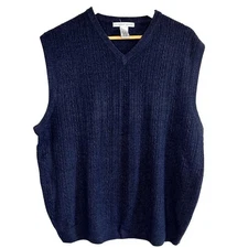 Geoffrey Beene Sweater Vest Mens XL Navy Blue Knit Grandpacore Golf Fall Layers