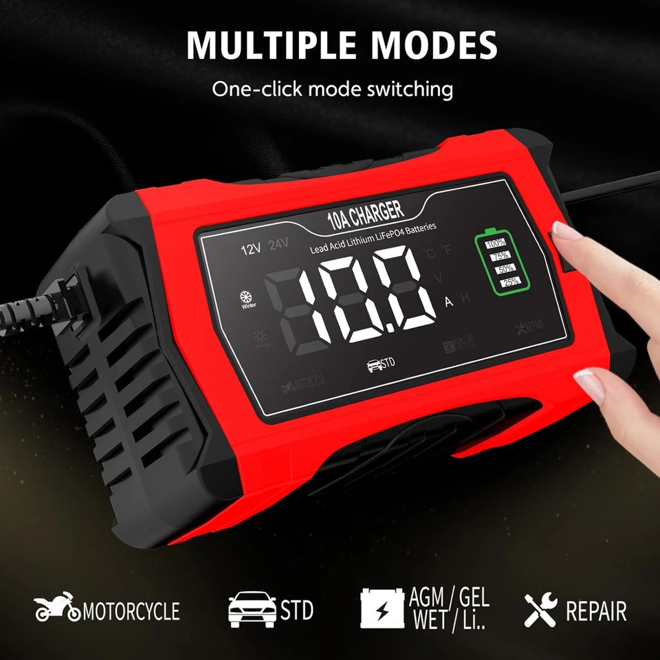 10A 12V/24V Car Smart Battery Charger for LiFePO4 Lithium Lead-Acid Battery NEW - Image 4 of 4