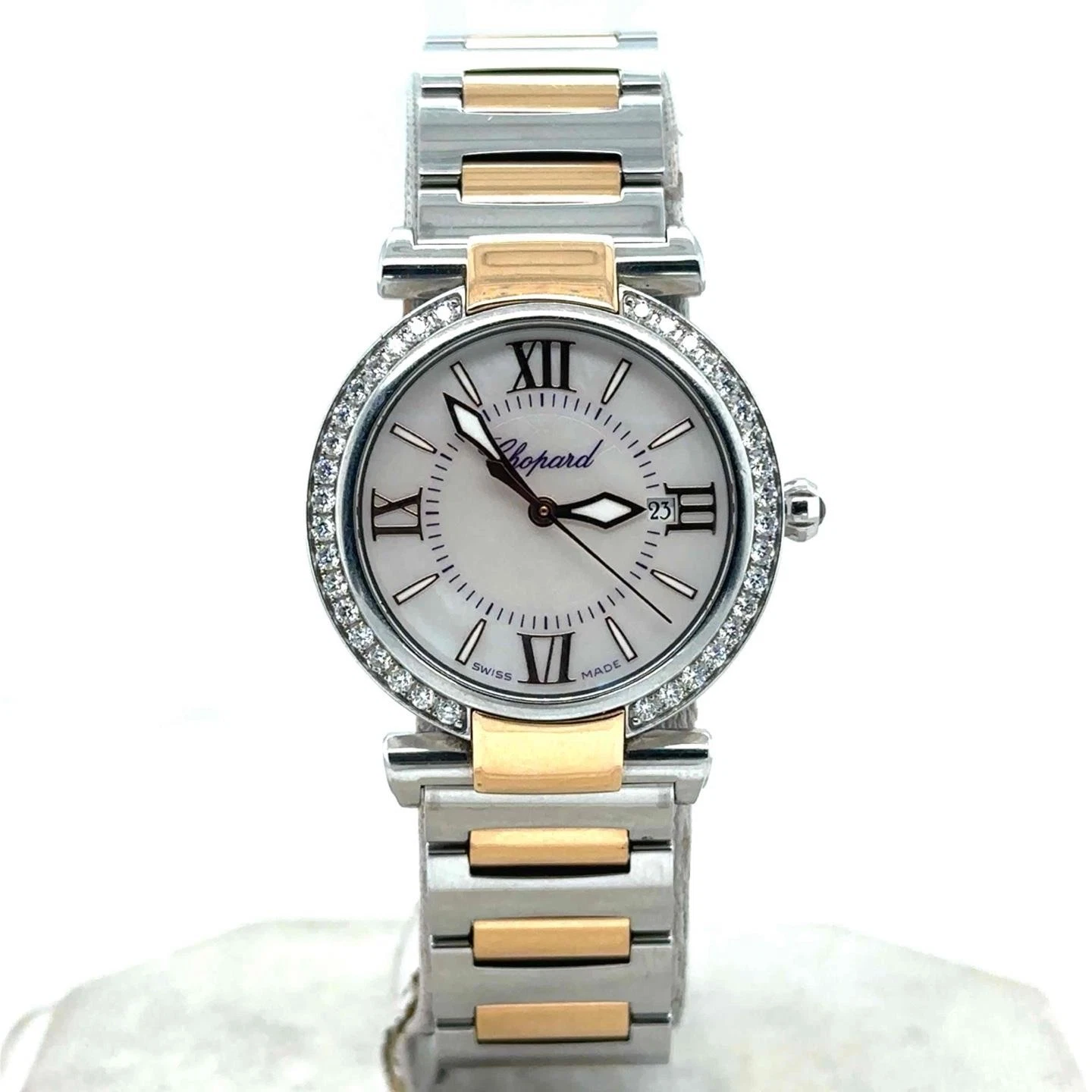 Chopard — Chopard Imperiale 28mm Quartz 18k Rose/Steel MOP Diamond Bezel Lady 388541-6004