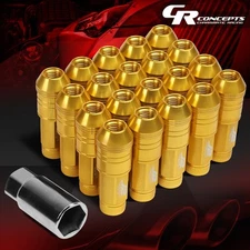 J2 M12X1.5 7075 ALUMINUM 25MM OD/70MM 20PC OPEN END LUG NUT SET W/ADAPTER GOLD
