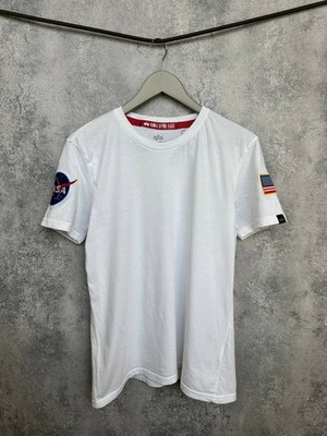 Alpha Industries NASA Logo Patch T-Shirt White Tee Remove Before Flight Men's M