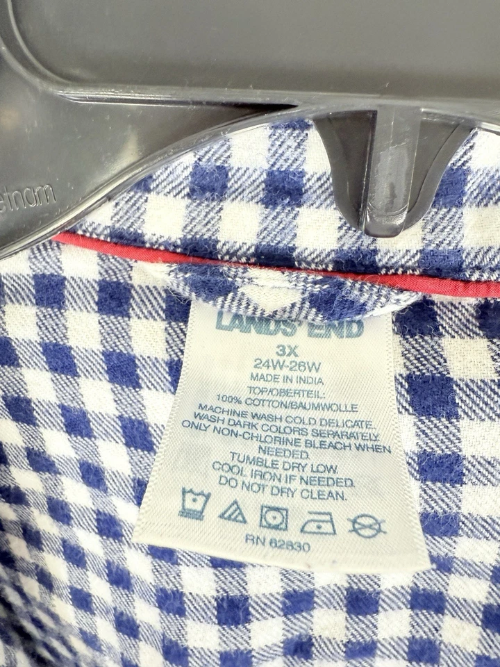 Conjunto de 3 pijamas de franela Lands End pantalones azules guinga talla grande algodón para mujer Foto 2 de 4